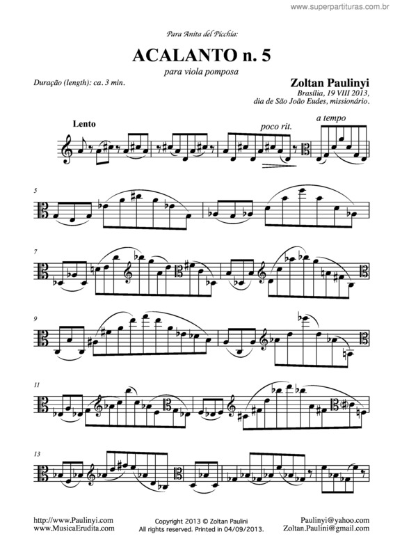 Partitura da música Acalanto nº 5