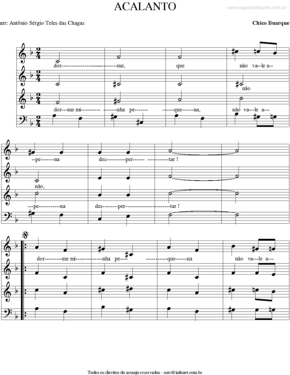 Partitura da música Acalanto v.2