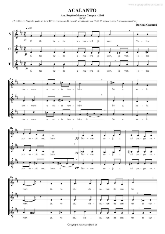 Partitura da música Acalanto v.3