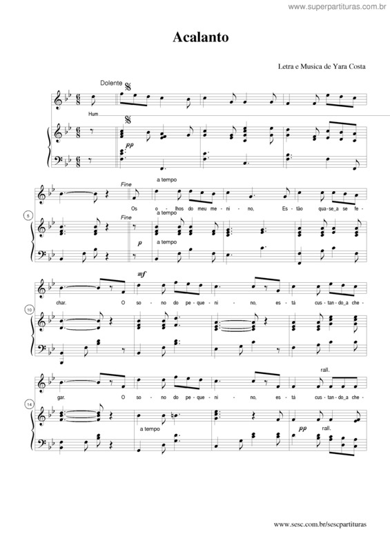 Partitura da música Acalanto v.6