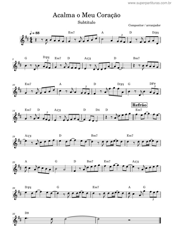 Partitura da música Acalma O Meu Coração – Partitura