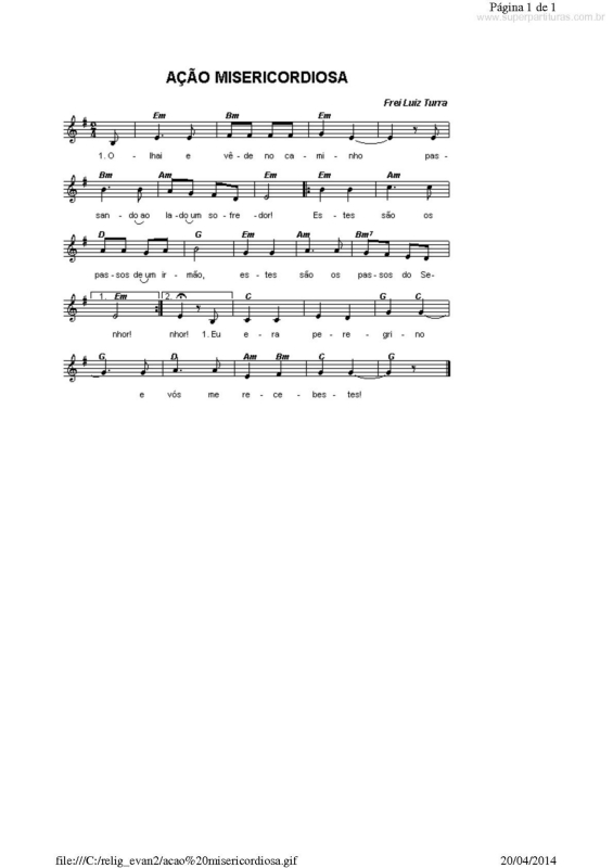 Partitura da música Ação Misericordiosa