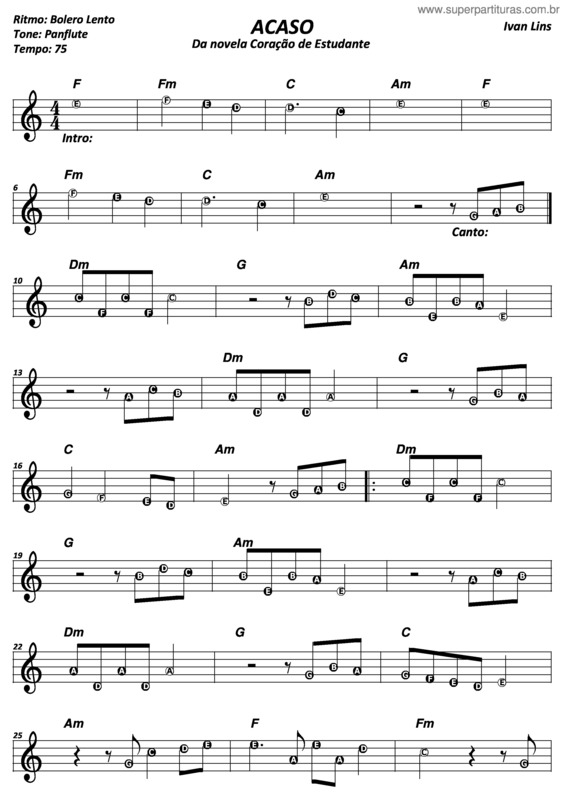 Partitura da música Acaso