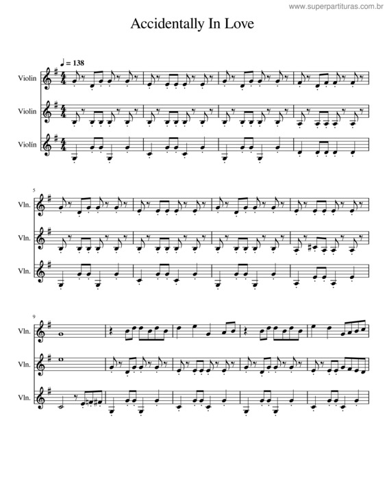 Partitura da música Accidentally In Love – Counting Crows Acciadentally In Love Violin Trio