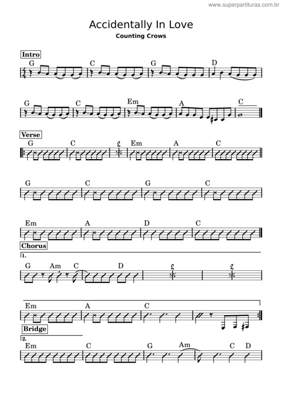 Partitura da música Accidentally In Love – Counting Crows Accidentally In Love