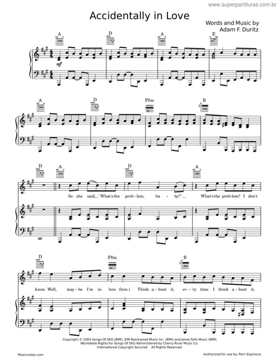 Partitura da música Accidentally In Love – Counting Crows v.2