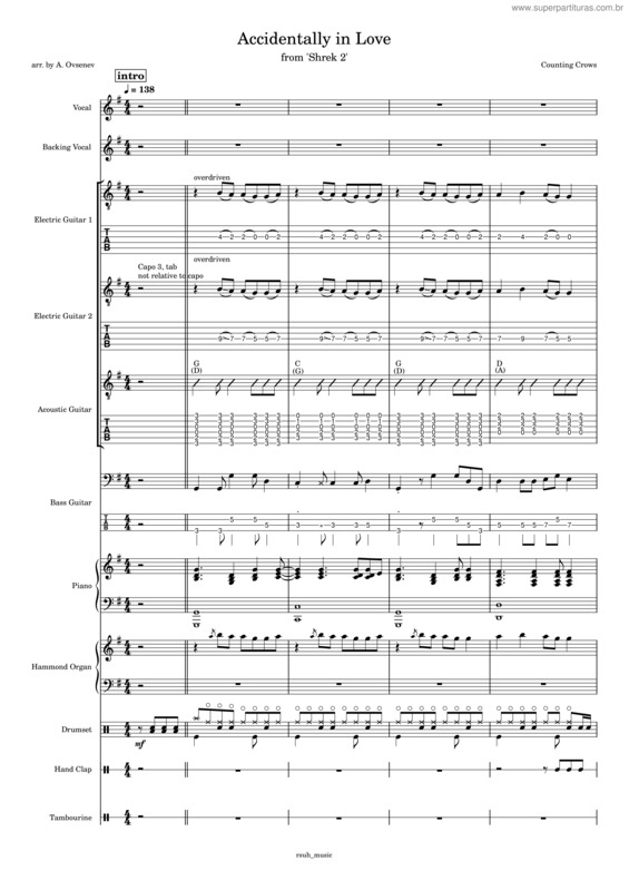 Partitura da música Accidentally In Love – Counting Crows v.3