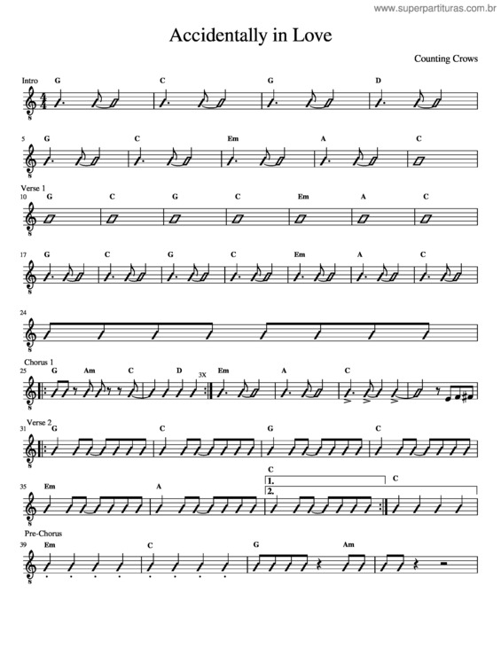 Partitura da música Accidentally In Love – Guitar