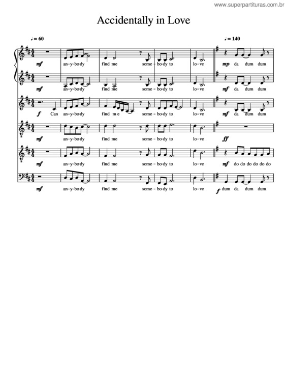 Partitura da música Accidentally In Love – Shrek