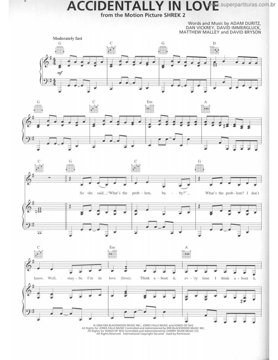 Partitura da música Accidentally In Love v.2