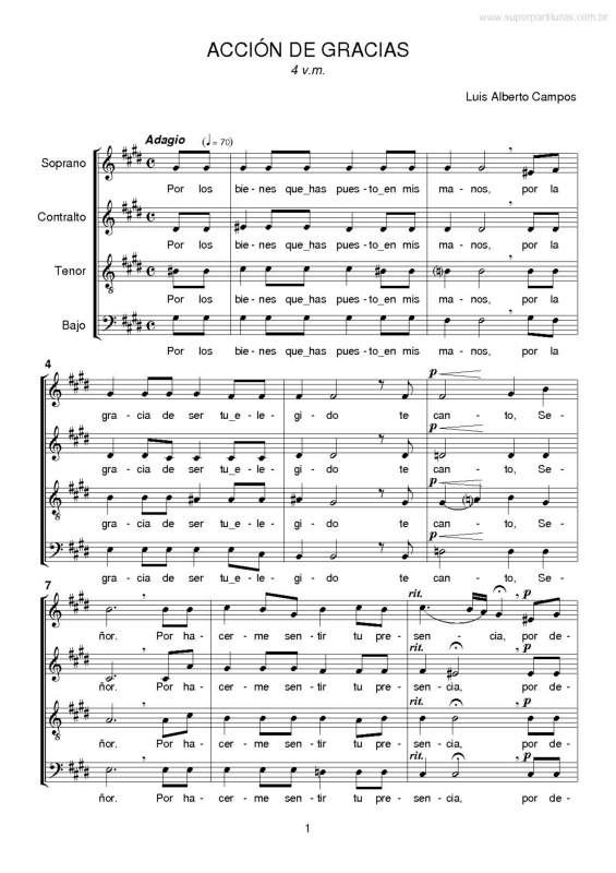 Partitura da música Acción de Gracias