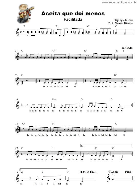 Partitura da música Aceita Que Dói Menos