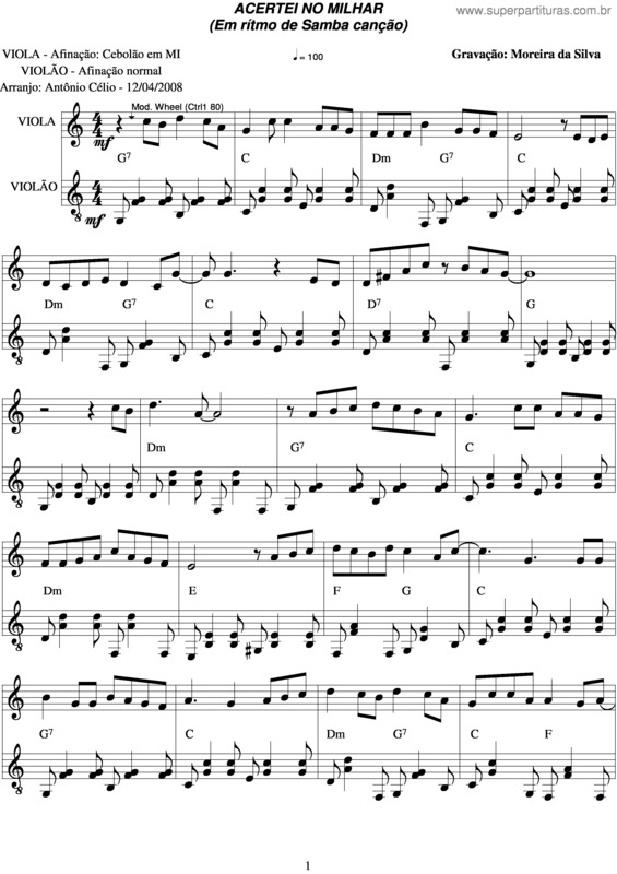 Partitura da música Acertei No Milhar v.2