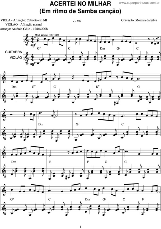 Partitura da música Acertei No Milhar v.5