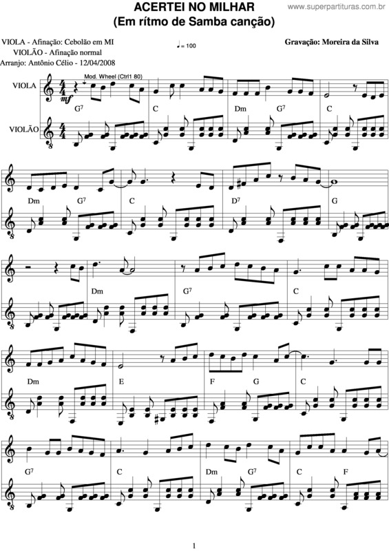 Partitura da música Acetei No Milhar