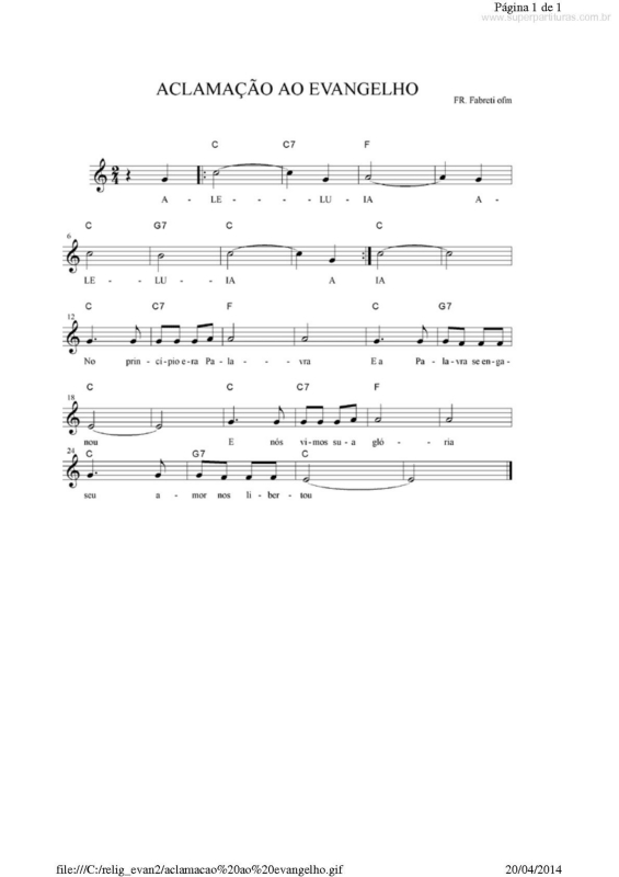 Partitura da música Aclamação ao Evangelho