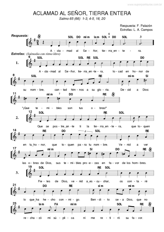 Partitura da música Aclamad al Senor, Tierra Entera