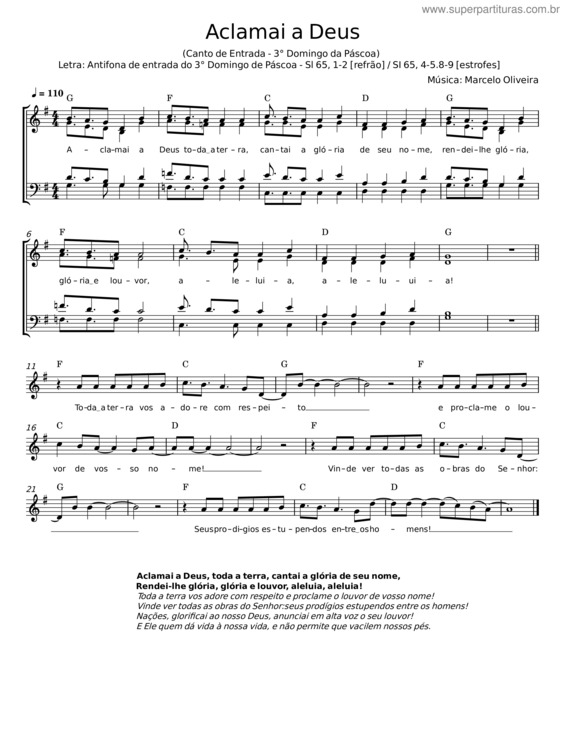 Partitura da música Aclamai A Deus v.2