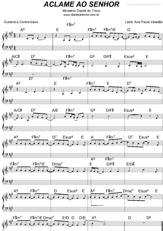 Partitura da música Aclame ao Senhor v.4