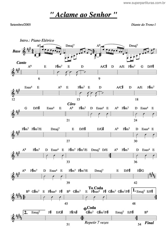 Partitura da música Aclame ao Senhor v.6