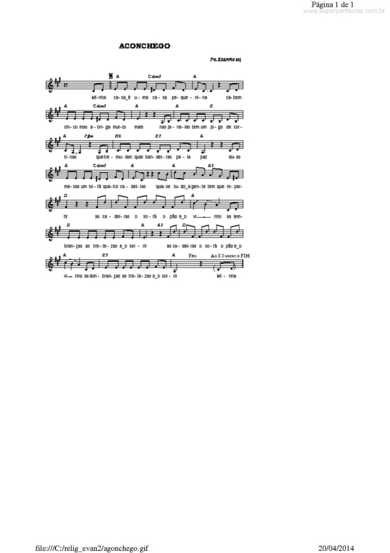 Partitura da música Aconchego v.2