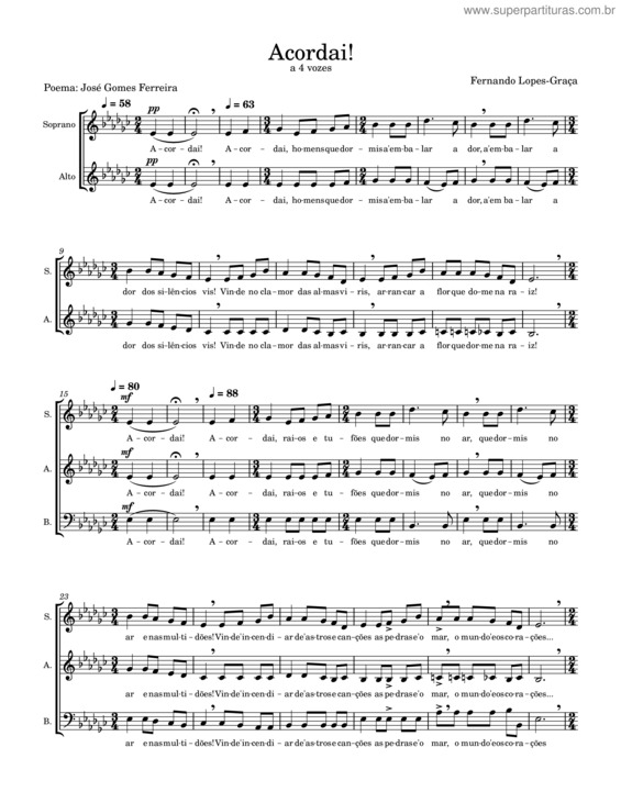 Partitura da música Acordai – Fernando Lopes–Graça v.2