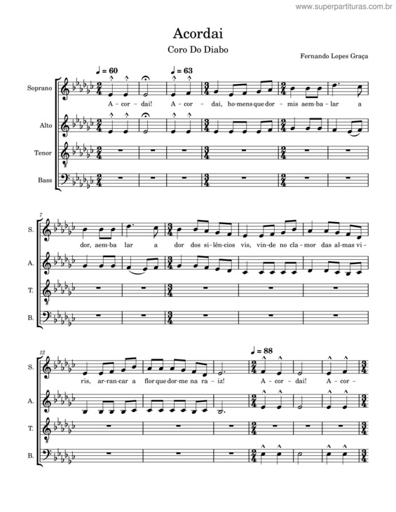 Partitura da música Acordai – Fernando Lopes–Graça