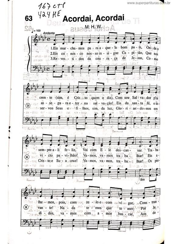 Partitura da música Acordai, Acordai v.2