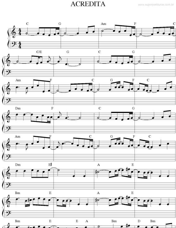 Partitura da música Acredita