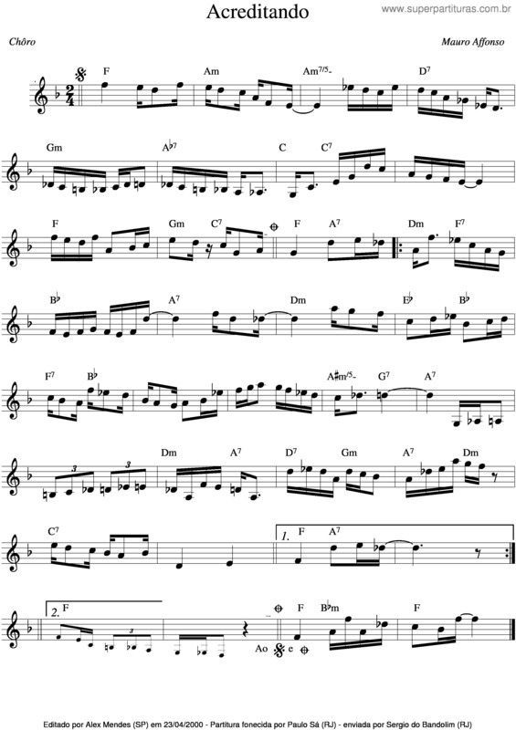 Partitura da música Acreditando