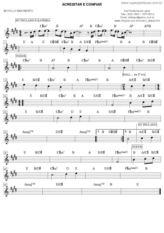 Partitura da música Acreditar E Confiar