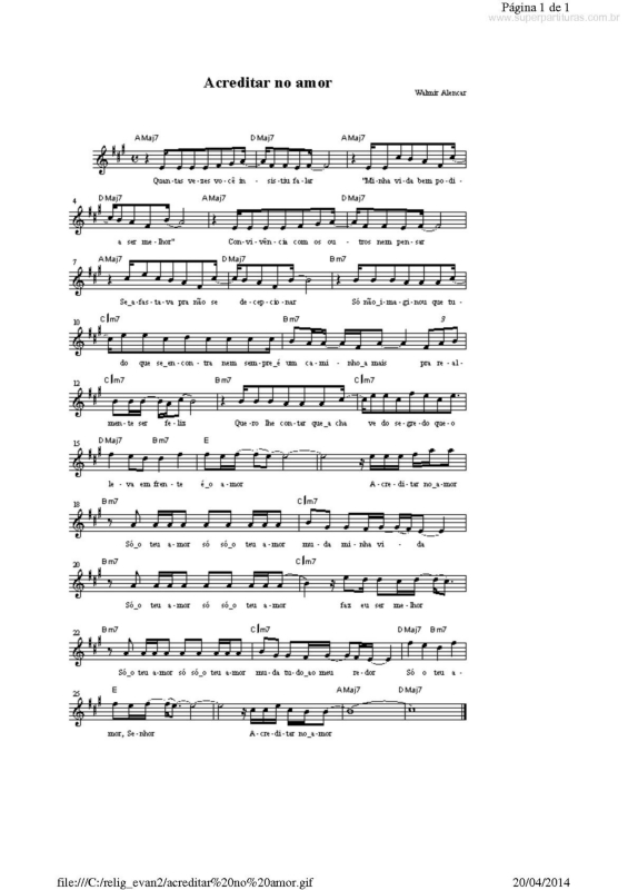 Partitura da música Acreditar no Amor