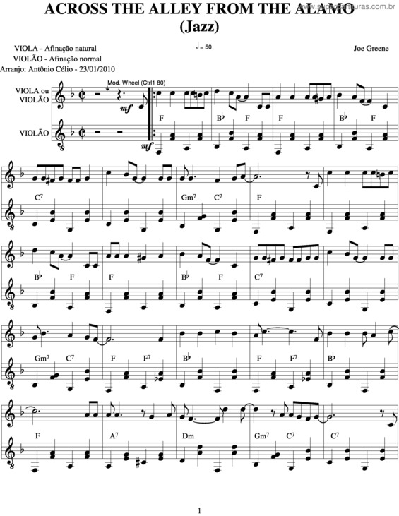 Partitura da música Across The Alley From The Alamo v.2
