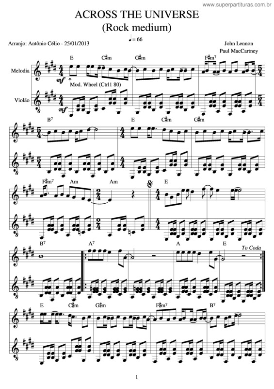 Partitura da música Across The Universe v.4