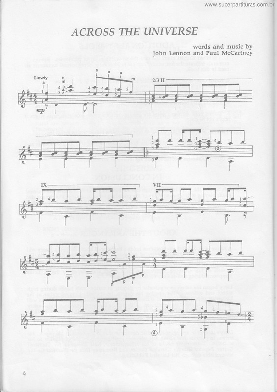 Partitura da música Across The Universe v.5