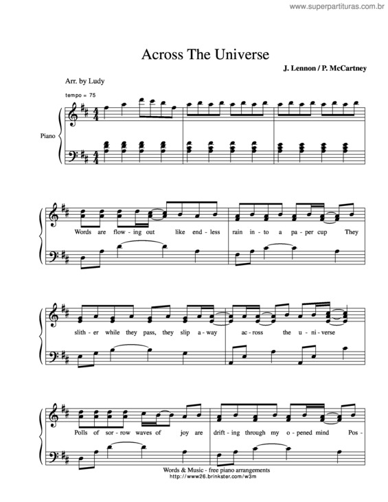 Partitura da música Across The Universe v.6