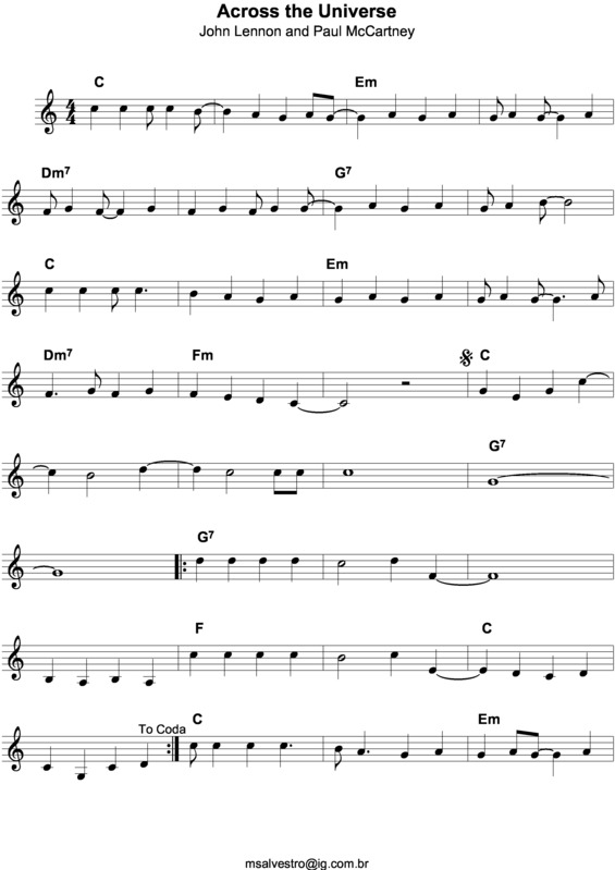 Partitura da música Across The Universe v.7