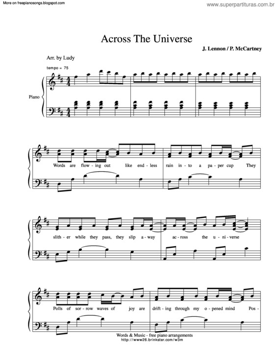 Partitura da música Across The Universe v.9