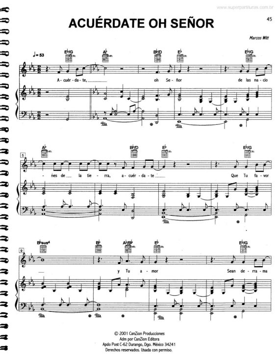 Partitura da música Acuérdate Oh Señor