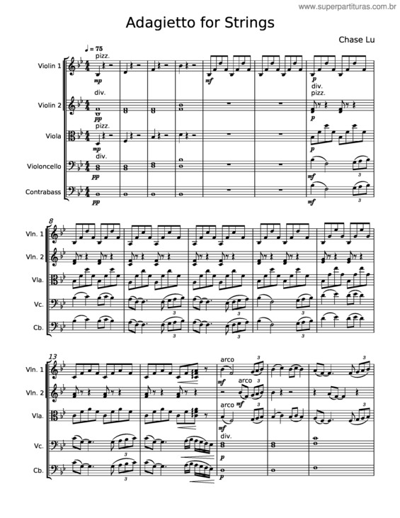 Partitura da música Adagietto For Strings – Chase Lu