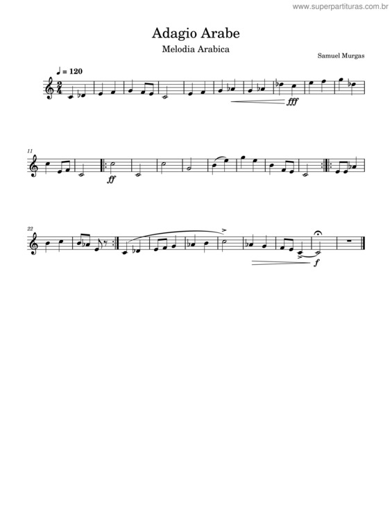 Partitura da música Adagio Arabe– Samuel Murgas
