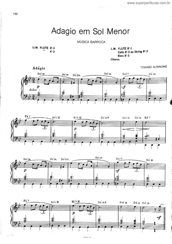 Partitura da música Adagio Em Sol Menor v.3