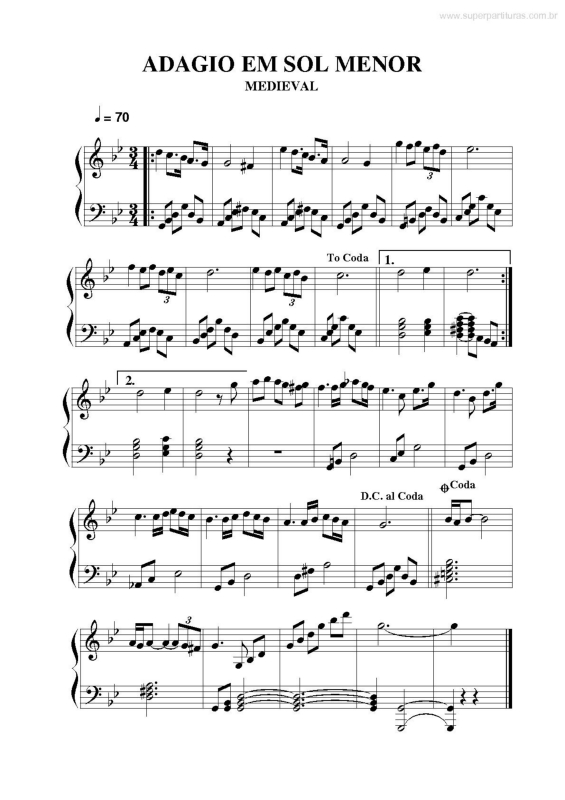 Partitura da música Adagio em Sol Menor