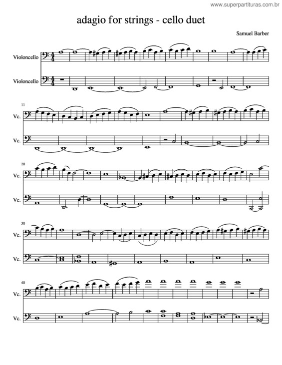 Partitura da música Adagio For Strings – Cello Duet
