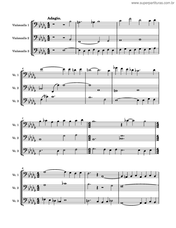 Partitura da música Adagio For Strings – Samuel Barber Adagio For Cello Trio