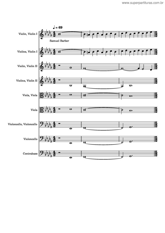 Partitura da música Adagio For Strings – Samuel Barber Adagio For Strings