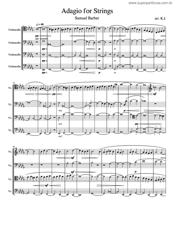 Partitura da música Adagio For Strings – Samuel Barber Arr.