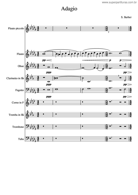 Partitura da música Adagio For Strings – Samuel Barber S. Barber –Adagio