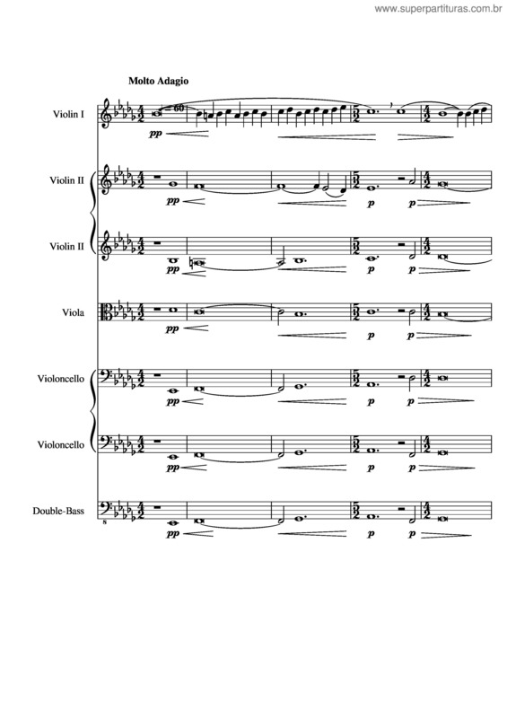 Partitura da música Adagio For Strings – Samuel Barber