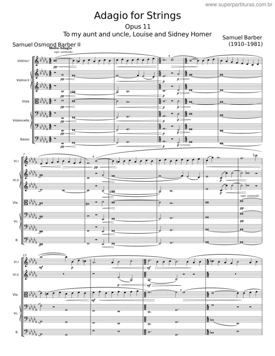 Partitura da música Adagio For Strings – Samuel Osmond Barber Ii